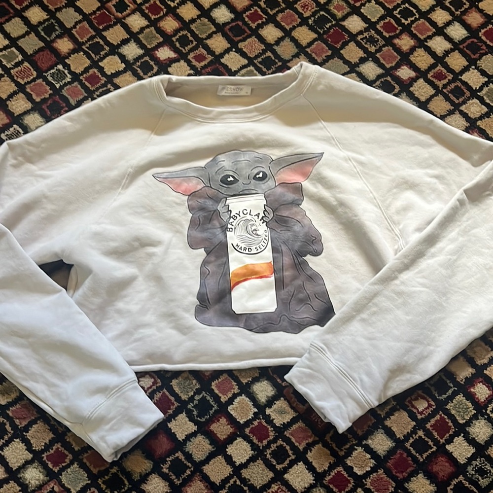 Baby Yoda White Claw Cropped Sweatshirt